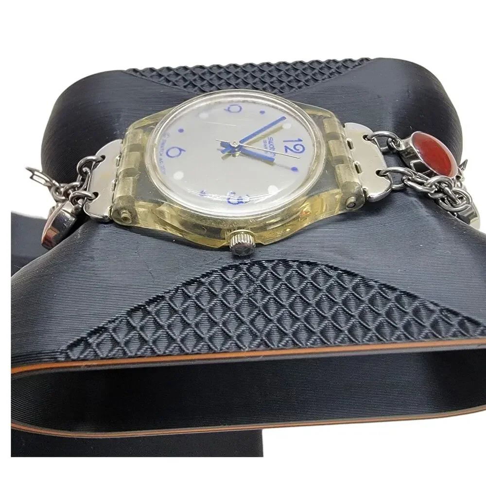 Swatch 2009 Lady Charm Bracelet Watch Swiss Quartz Multicolor Stone Dainty